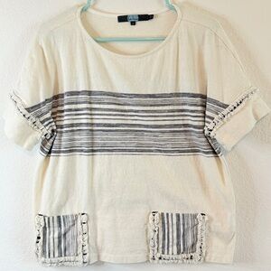 ✨Eva Franco Fringe Pocket Top M – Boho Striped Made in USA Charm!